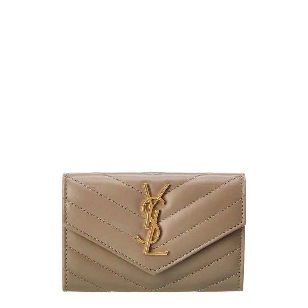 Saint Laurent Small Matelasse Leather Envelope Wallet, Grey - Picture 1 of 5